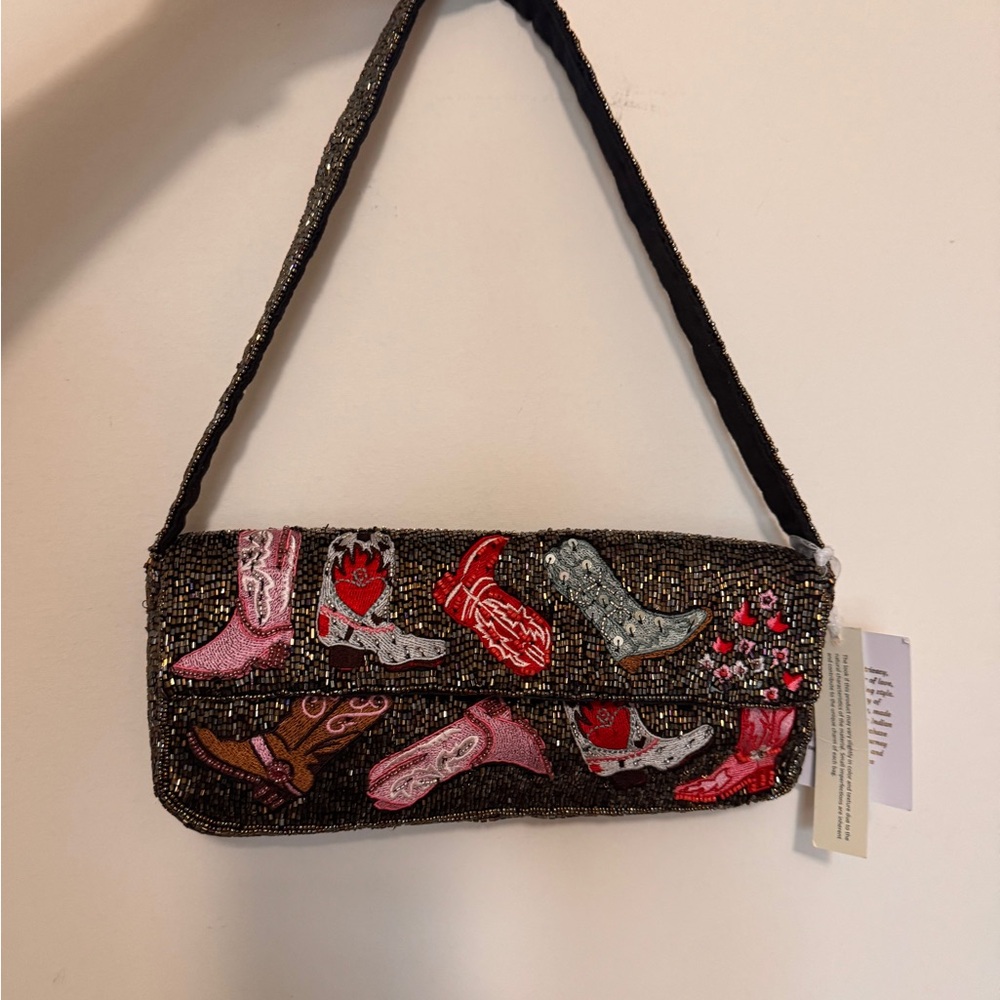 Western Cowboy Boots Beaded Bag